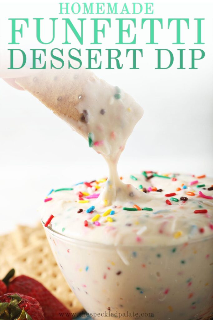 A collage of four images showing how to mix sprinkle dessert dip