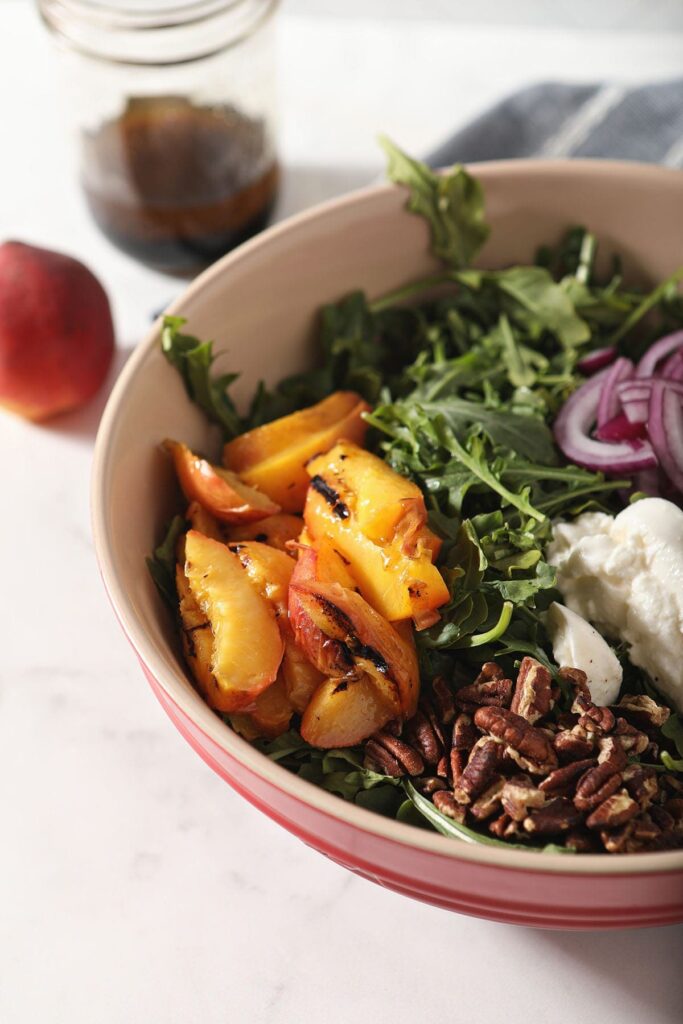 Close up of a bowl with salad ingredients