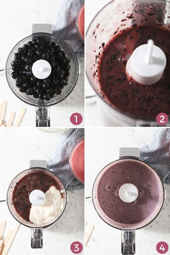 Collage showing how to make the blueberry layer