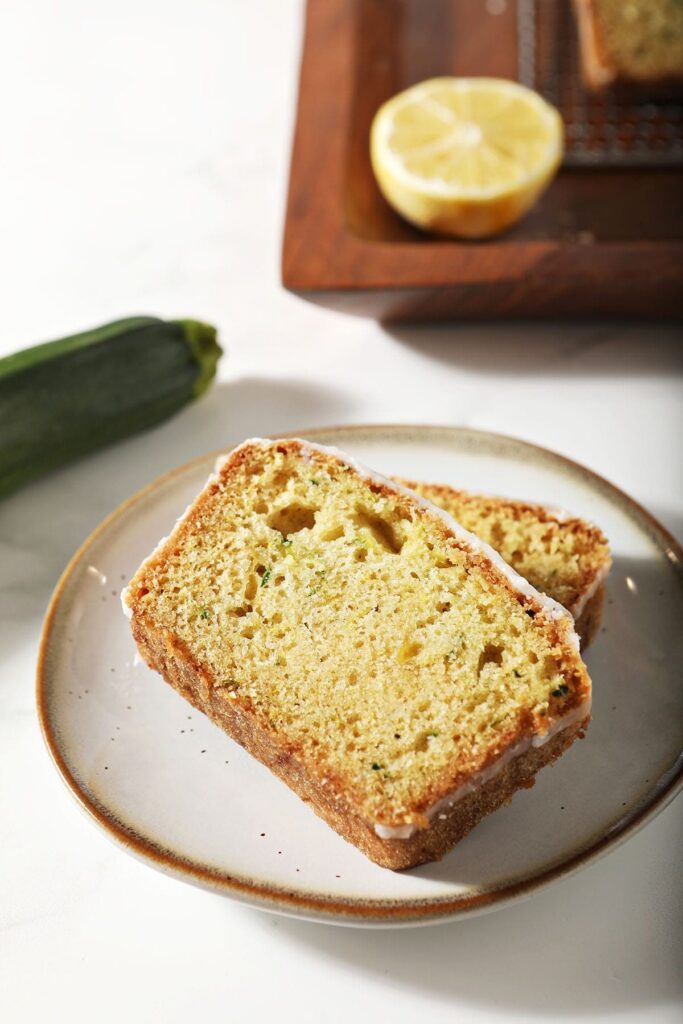 Two slices of zucchini bread on a plate