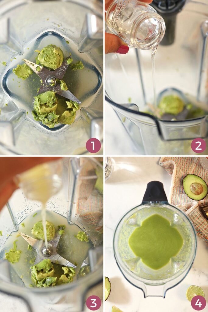 Collage showing how to make an avocado margarita