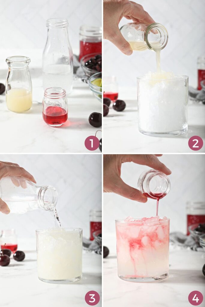 A collage showing how to make homemade cherry limeade recipe