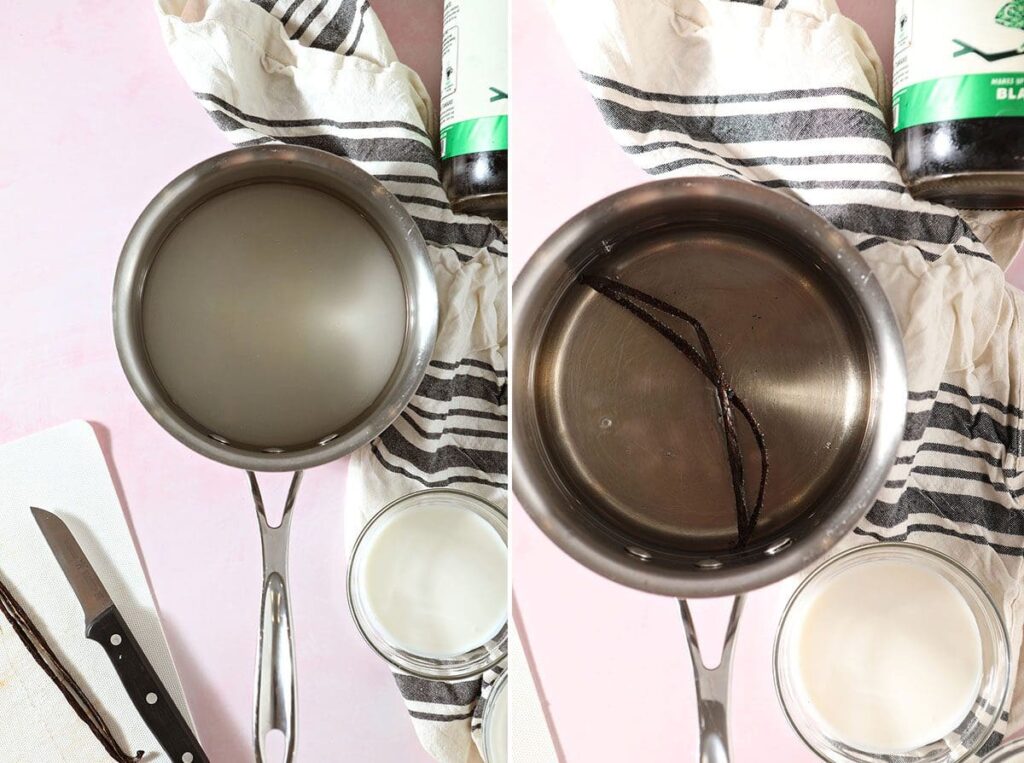 Collage showing how to make vanilla syrup