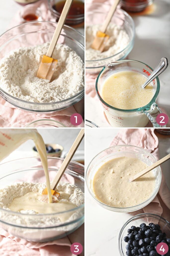 Collage showing how to make pancake batter