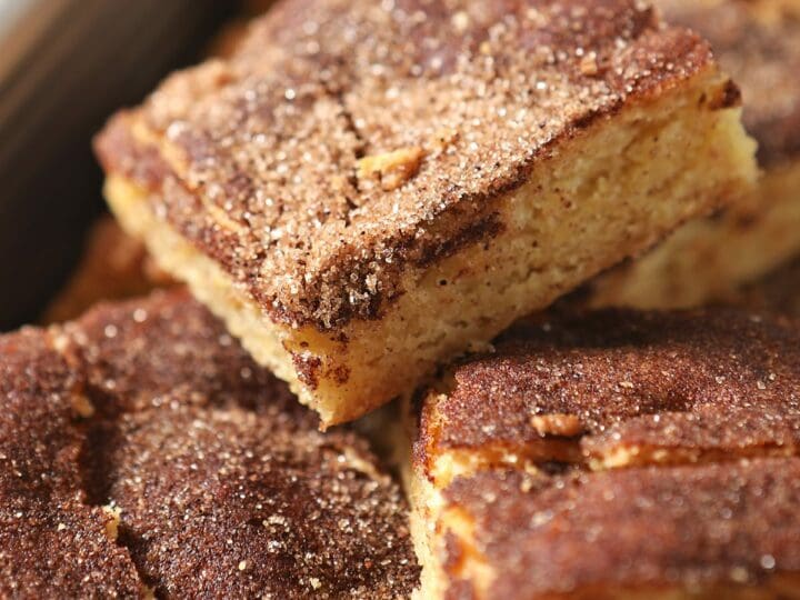 Stacked snickerdoodle bars on a silver tray