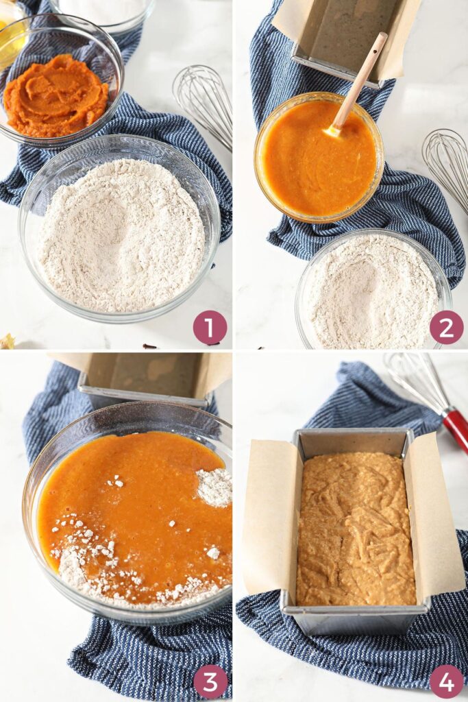 Collage showing how to make homemade pumpkin bread