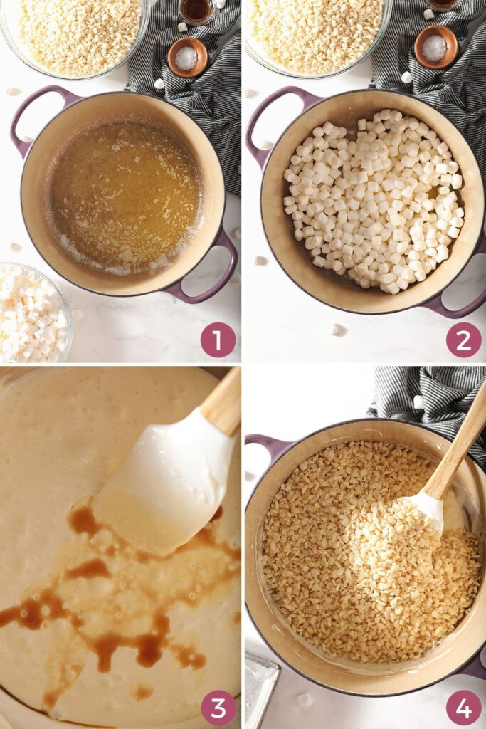 Collage showing how to make rice krispie treats