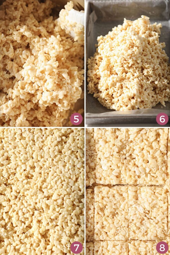 Collage showing how to shape rice krispie treats