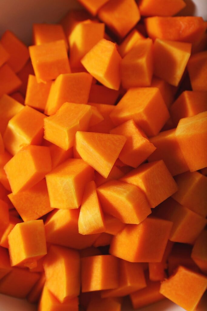 Close up of diced butternut squash