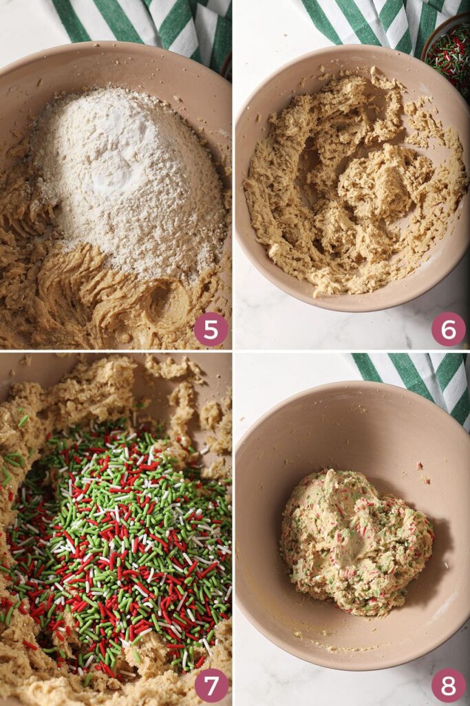 A collage showing how to make Christmas funfetti cookie dough