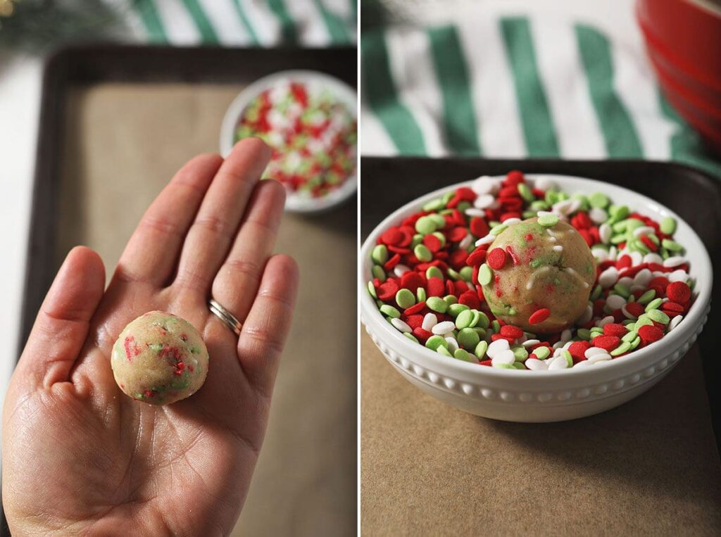 A collage showing how to shape confetti cookies