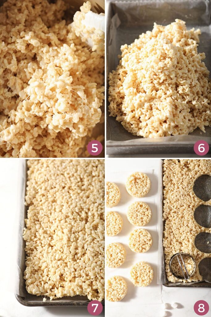 A collage showing how to shape Christmas Rice Krispie Treats