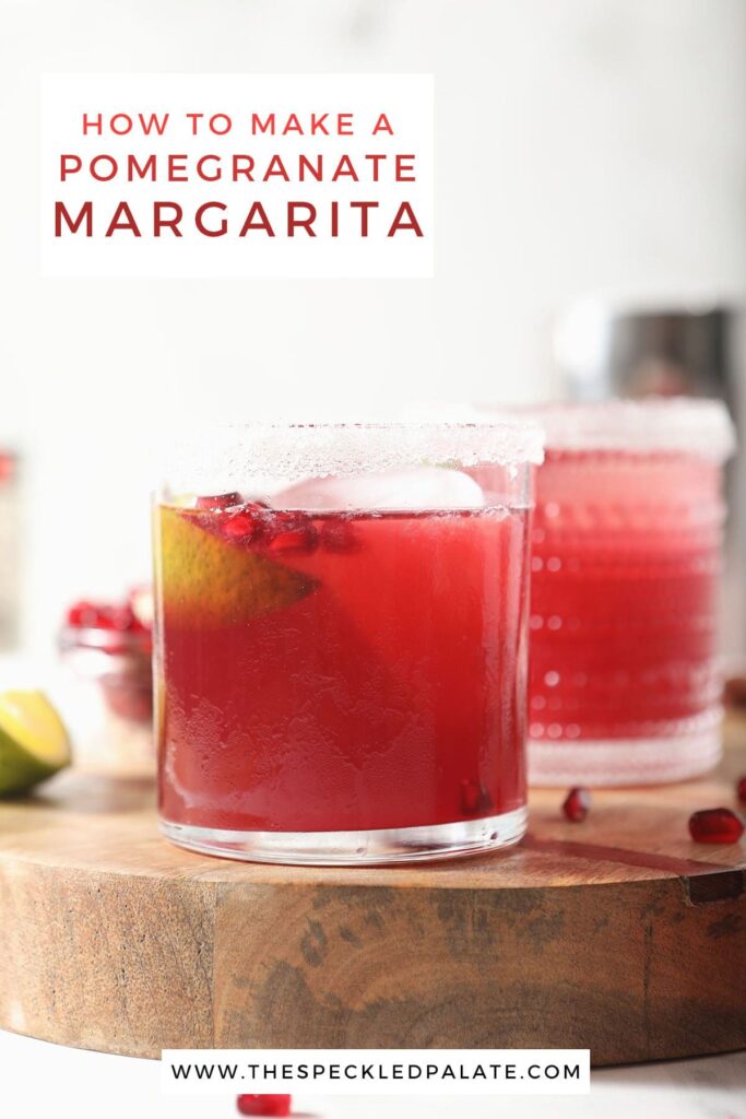 Two glasses of a red drink with the text how to make a pomegranate margarita