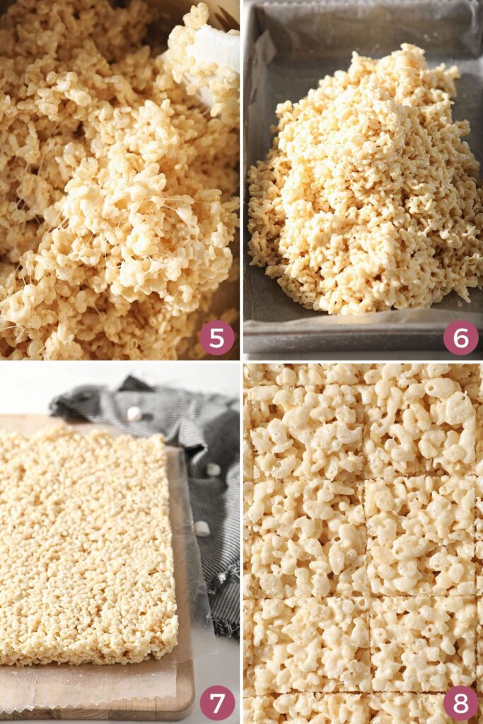 Collage showing how to shape rice krispie treats