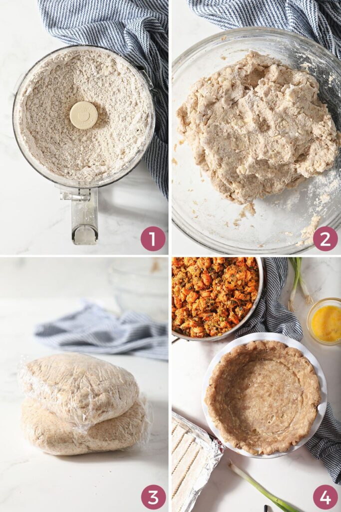 Collage showing how to make a whole wheat pie crust