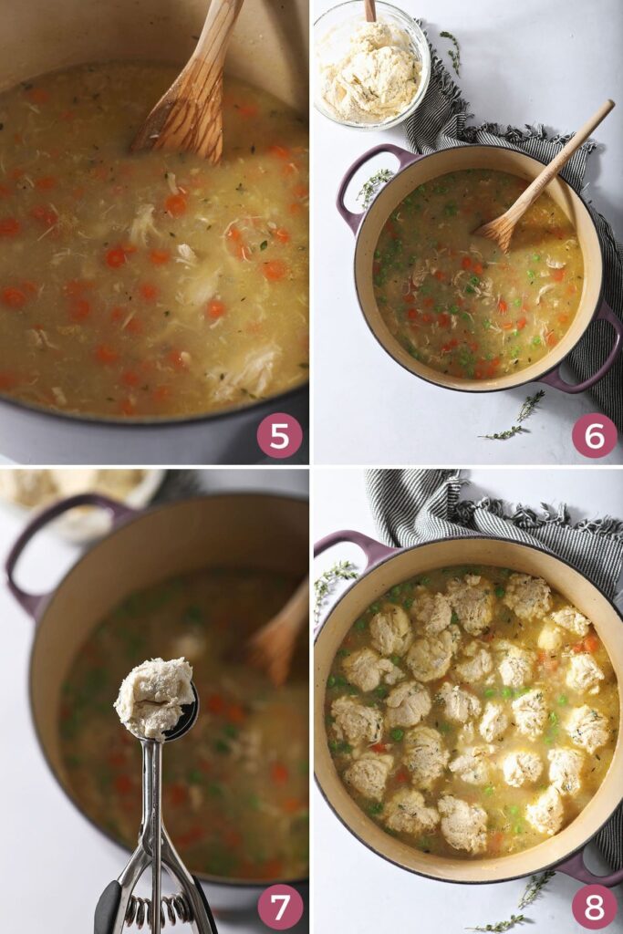 Collage showing how to make chicken and herb dumplings