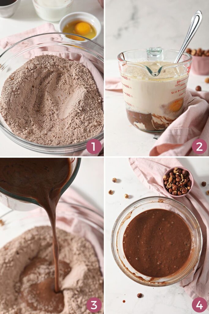 Collage showing how to make Nutella Pancake batter