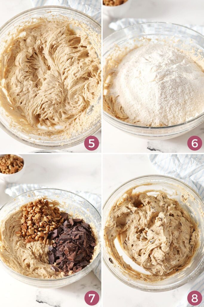 Collage showing how to make brown butter chocolate chip cookie dough