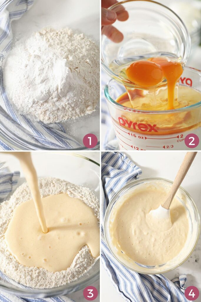 Collage showing how to make buttermilk pancake batter