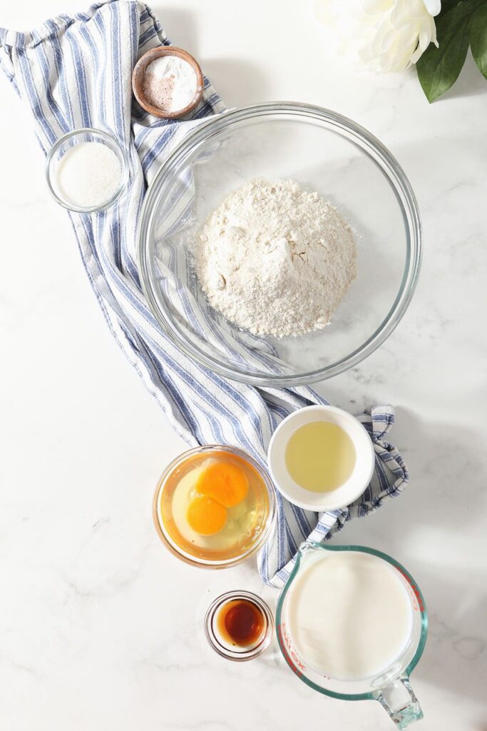 Pancake ingredients in bowls