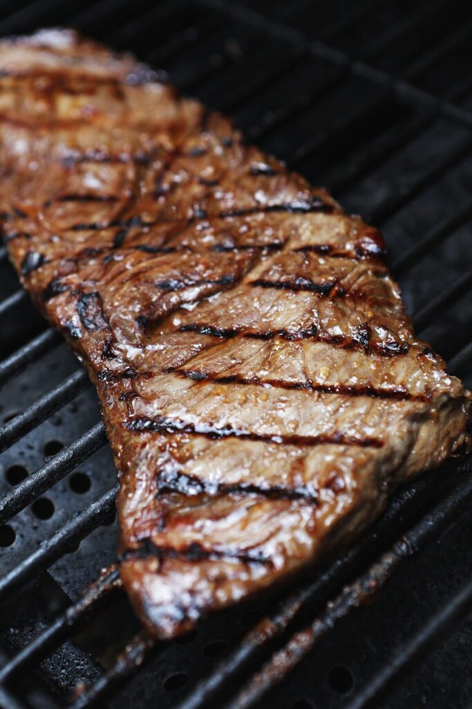 Skirt steak on a grill