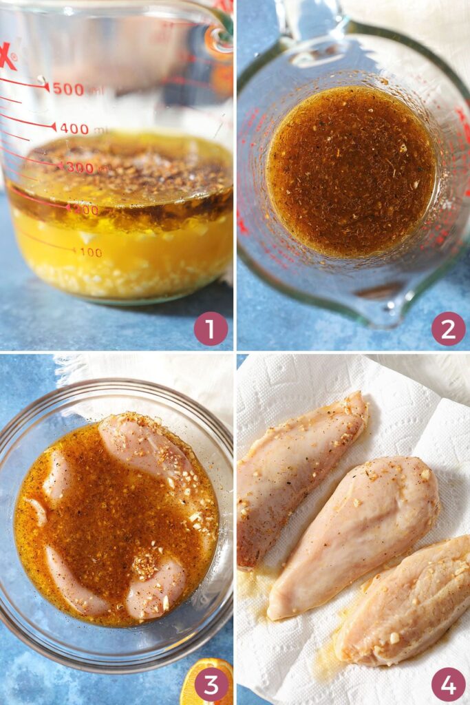 Collage showing how to make and marinate chicken in citrus marinade for chicken