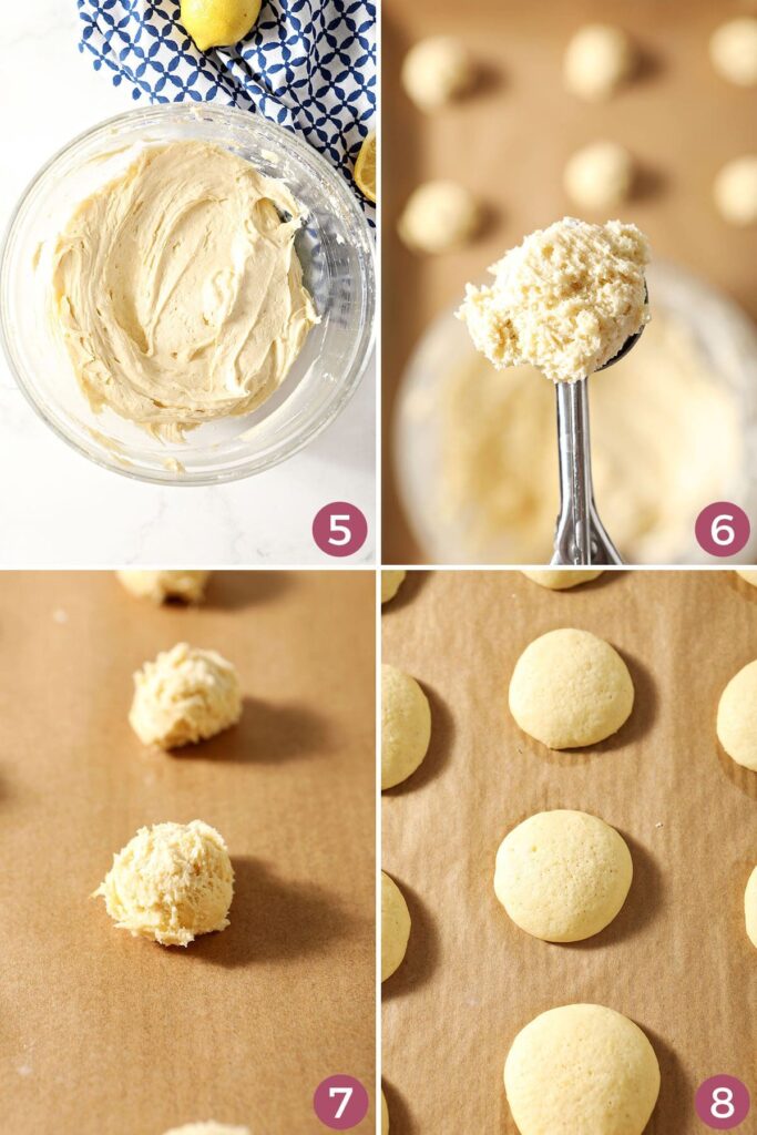 A collage showing the final lemon cooler cookie dough, how to shape and bake them