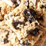 Oreo Rice Krispie treats stacked on top of each other from above
