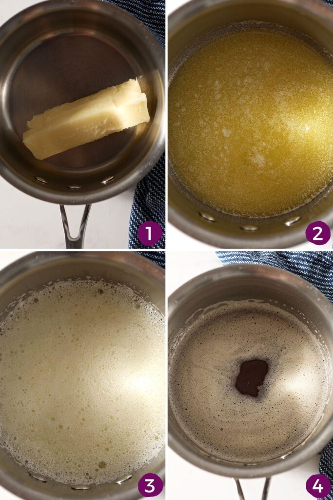 Collage showing how to brown butter