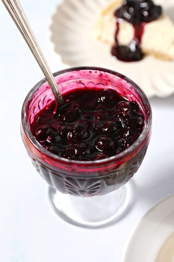 A bowl of fresh blueberry sauce