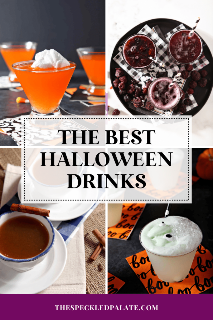 Collage of four images of Halloween food with the text The Best Halloween Drink Recipes