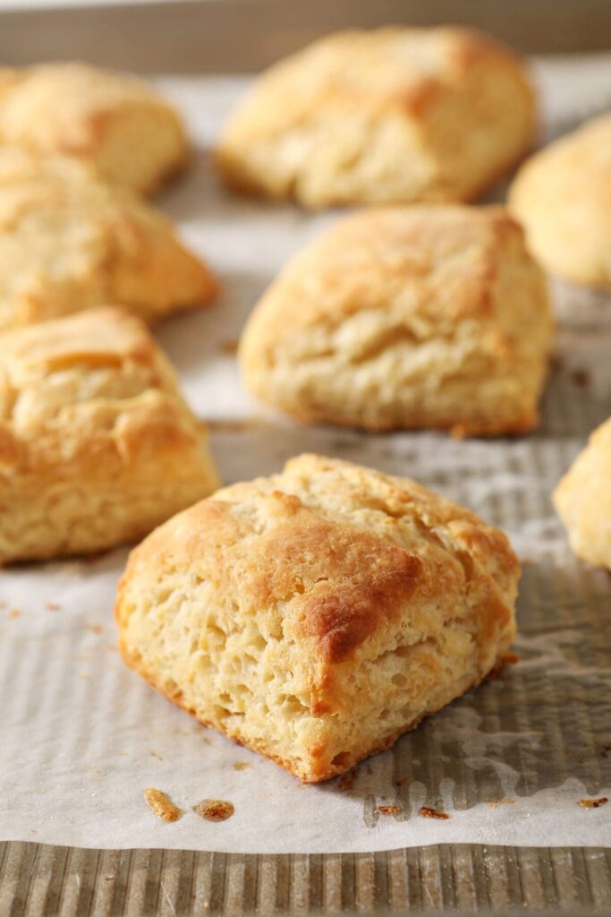 Baked butter biscuits on a baking sheet