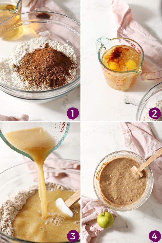 Collage showing how to make Apple Cinnamon pancake batter