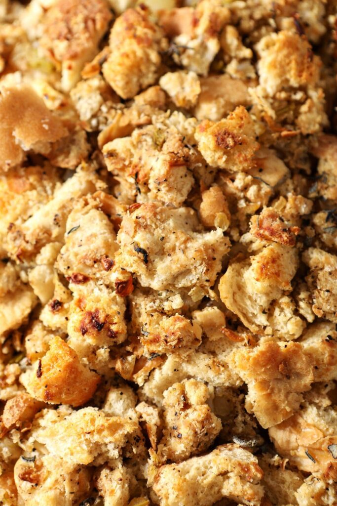 Close up of baked sage stuffing