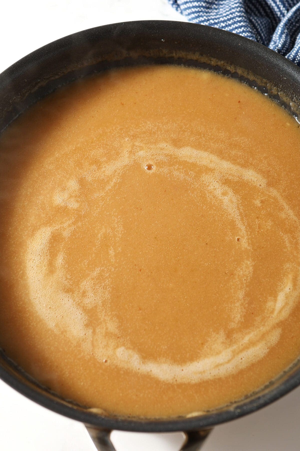 Close up of a skillet of gravy
