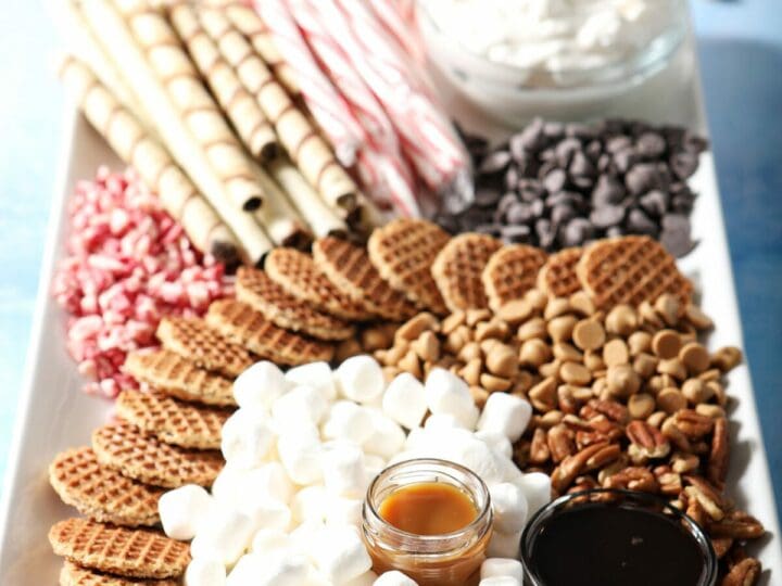 Close up of ingredients on a hot chocolate charcuterie board