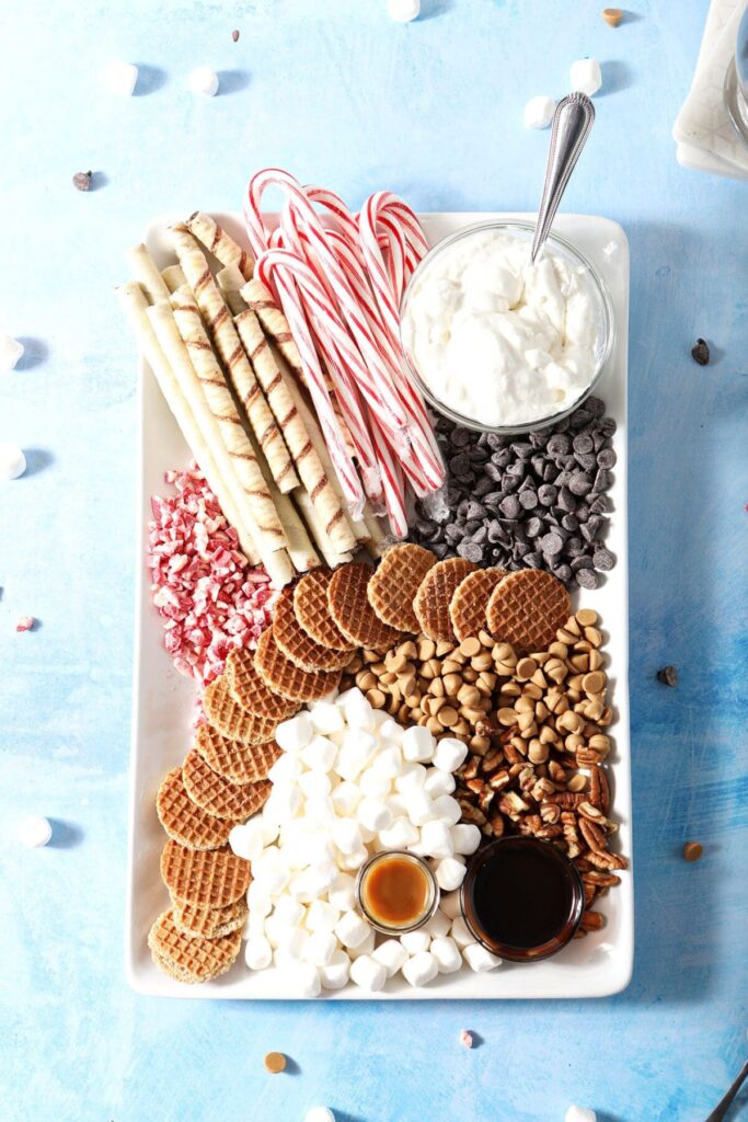 The final hot chocolate charcuterie board on a platter