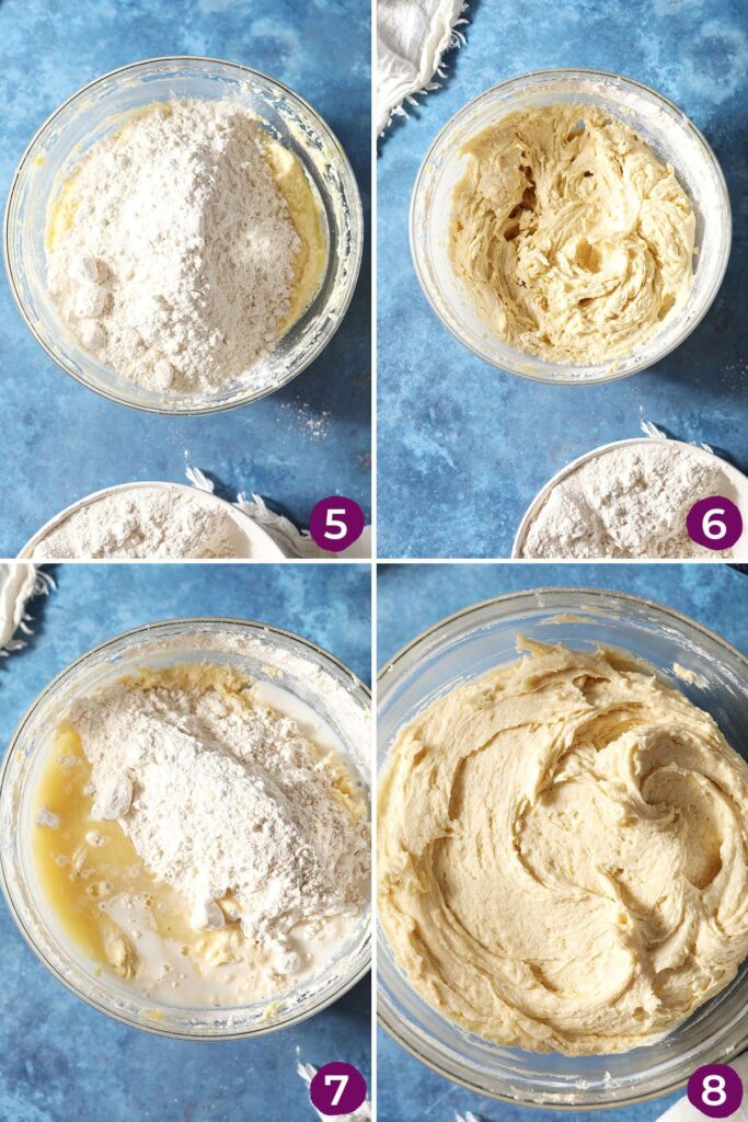 Collage showing how to mix cookie dough for Lemon Crinkle Cookies