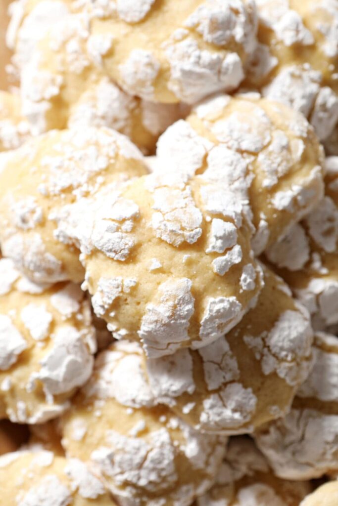 A stack of lemon crinkle cookies