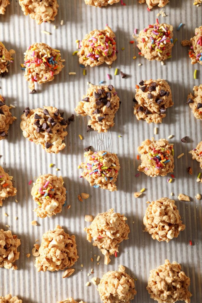 Avalanche cookies on a sheet pan before chilling