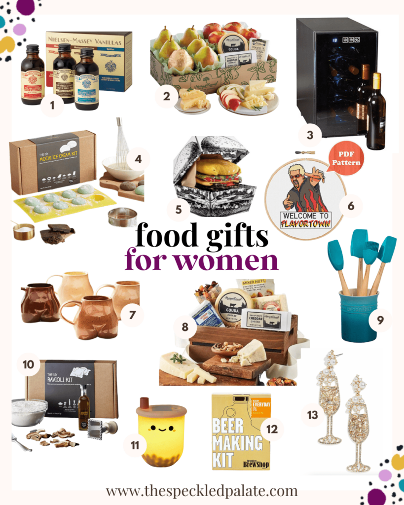 collage of 13 gifts for women foodies