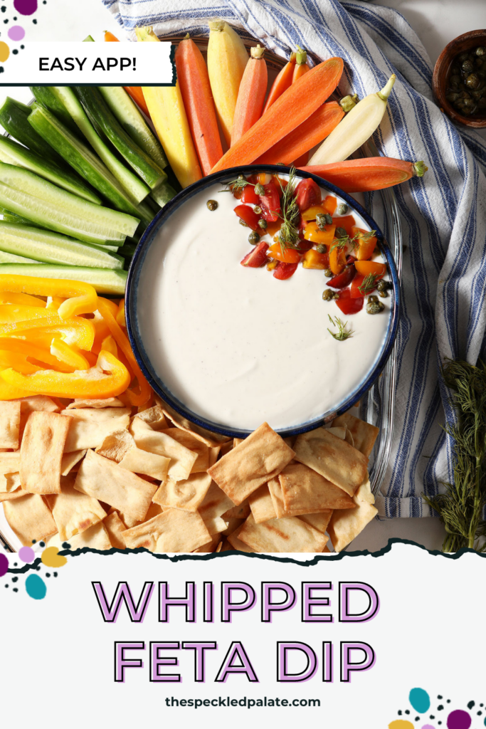 pinterest image of a platter of whipped feta dip and dippers