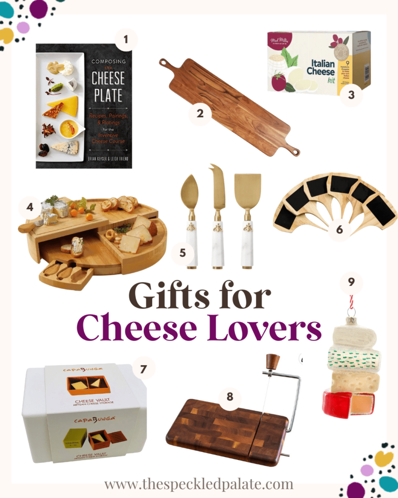 A graphic with 9 gifts for cheese lovers