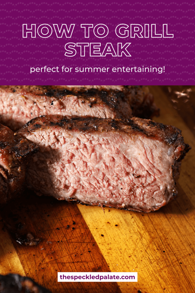 pinterest image of sliced grilled steak