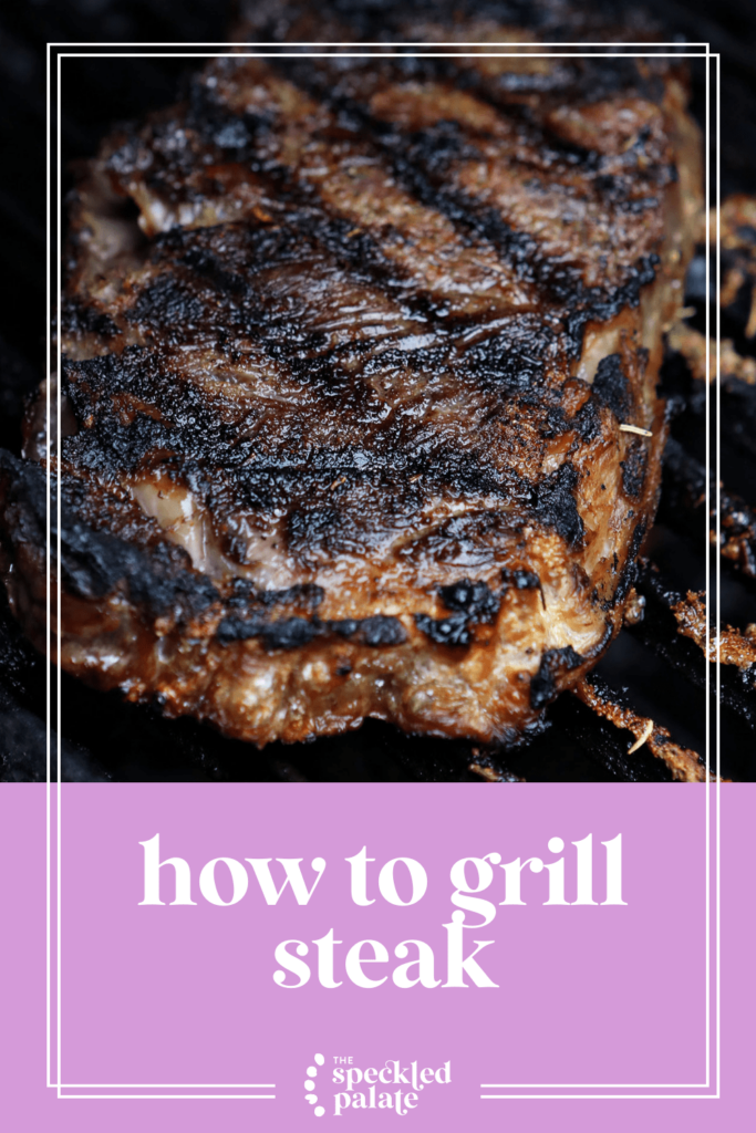 pinterest image of a steak on a grill