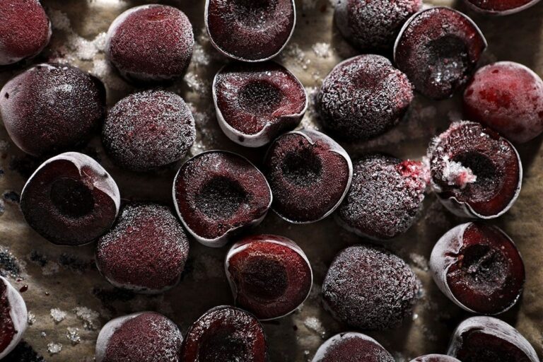 Frozen cherries on a sheet pan