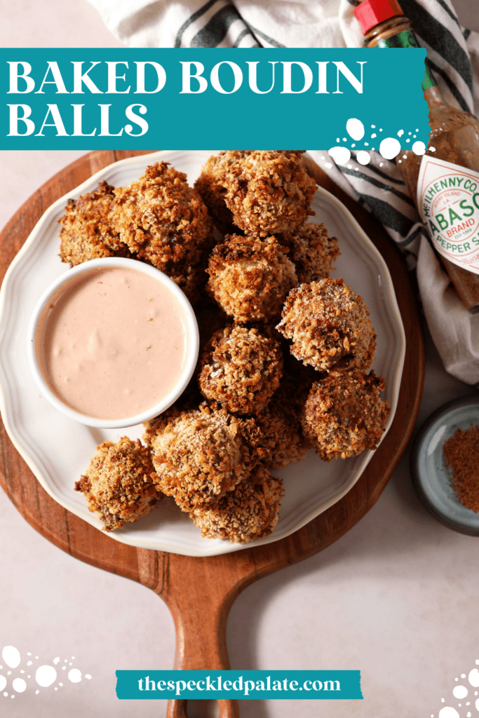 pinterest image of baked boudin balls