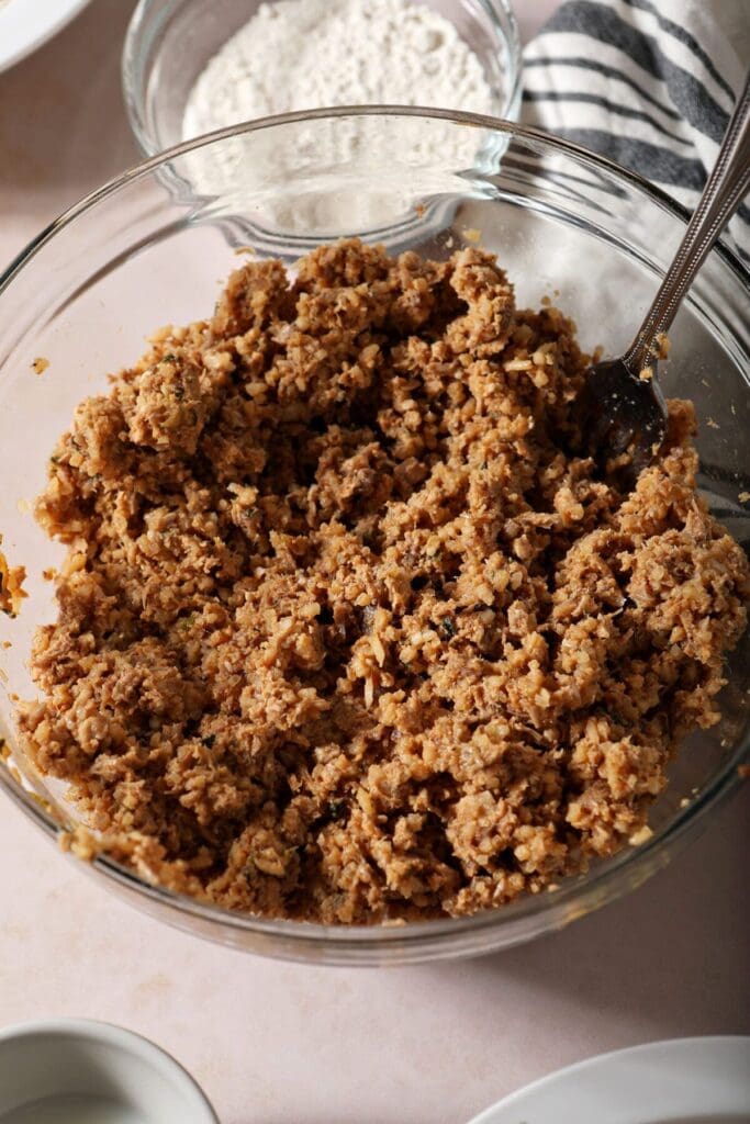 The boudin mixture to make boudin balls in a bowl