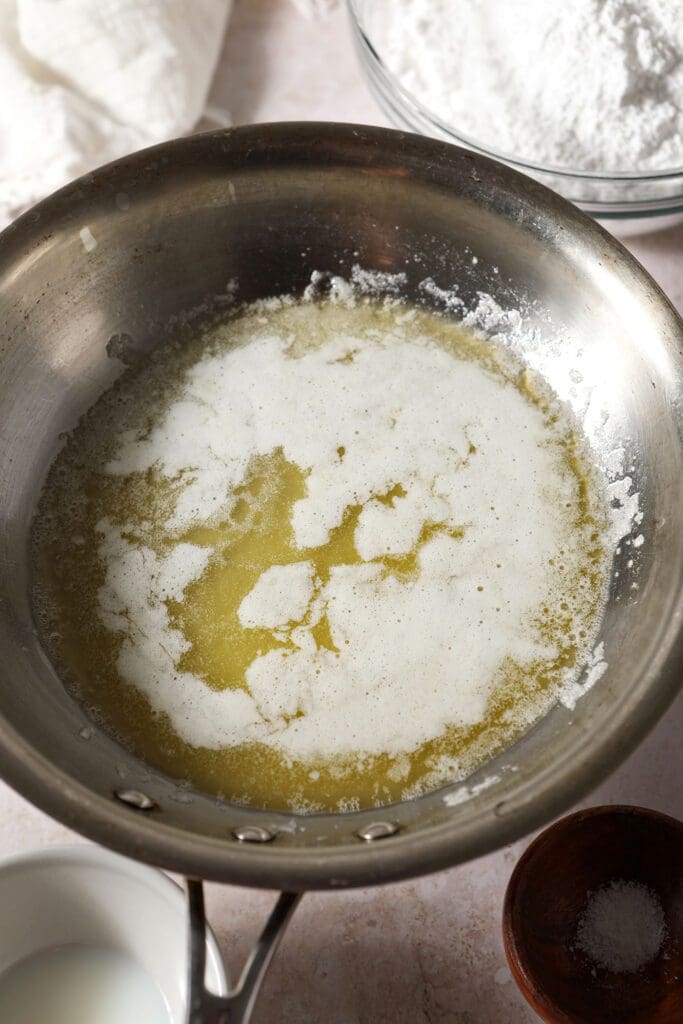 Melted butter in a metal skillet, before browning