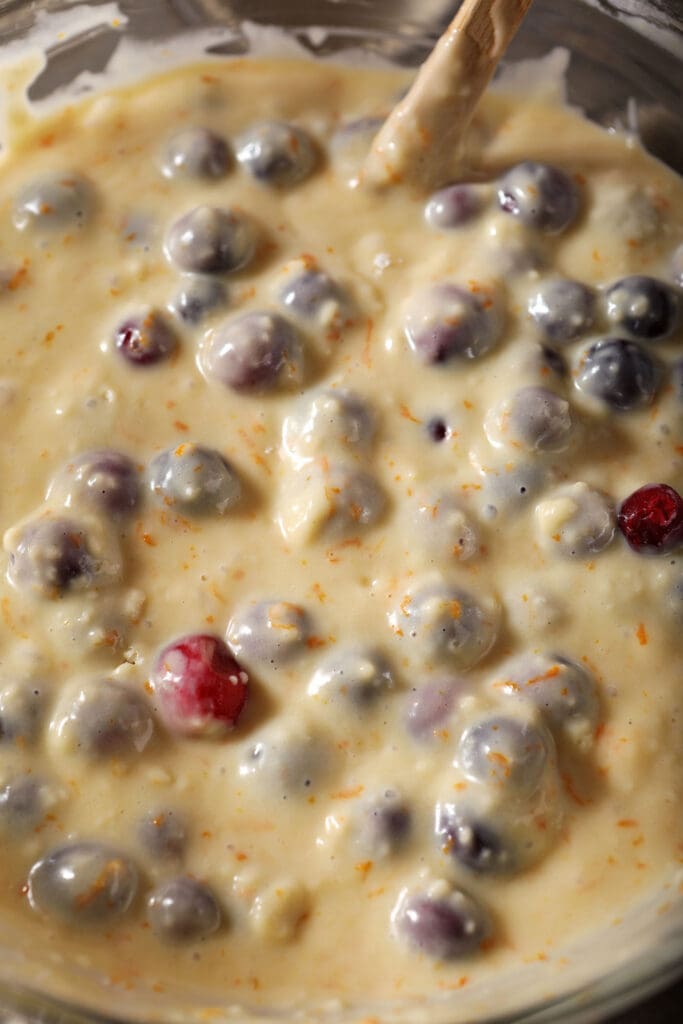 Cranberry muffin batter in a bowl